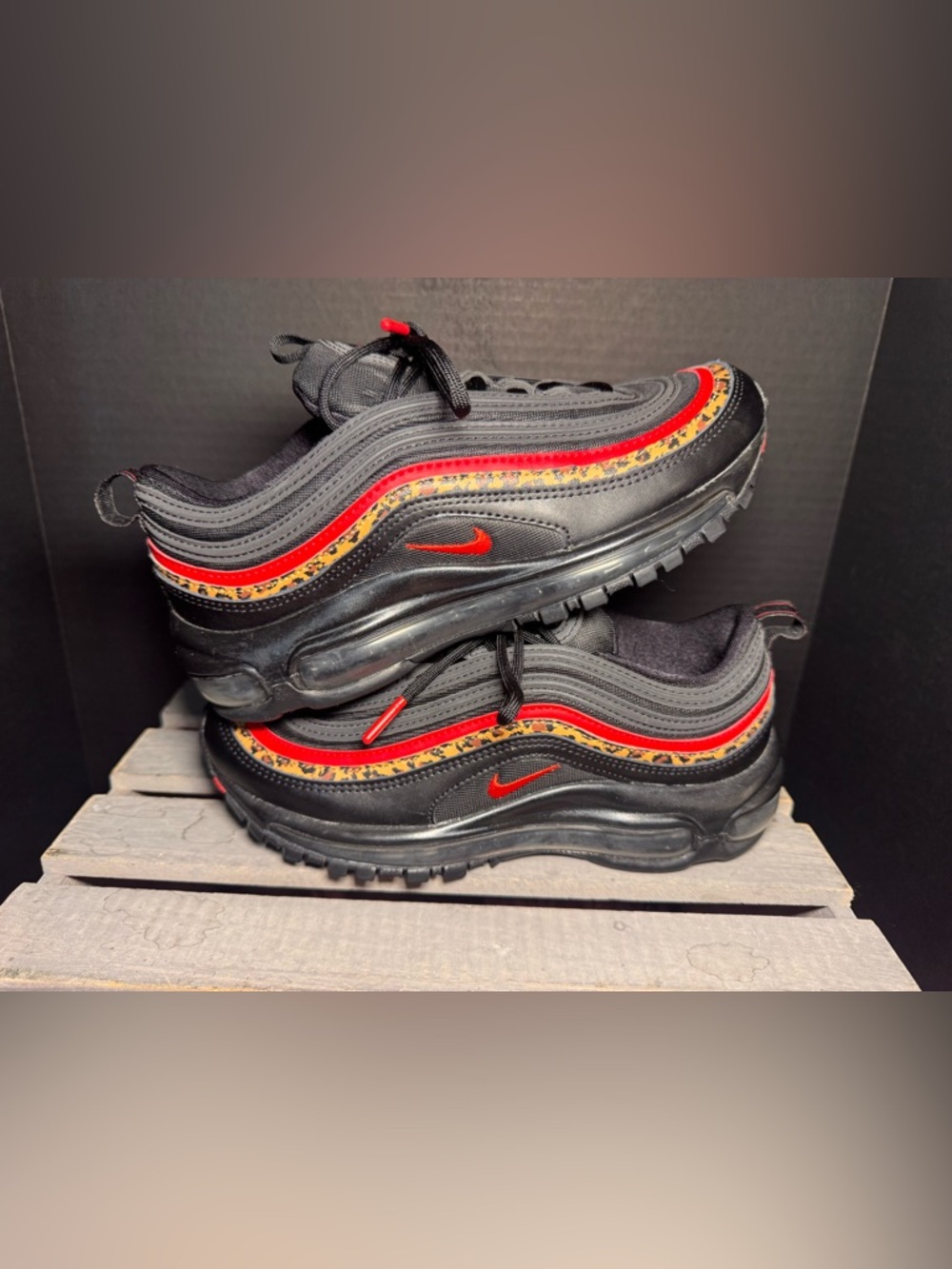 Nike Air Max 97 Leopard Pack Black Red Athletic Shoes Sneakers Women's sz 7